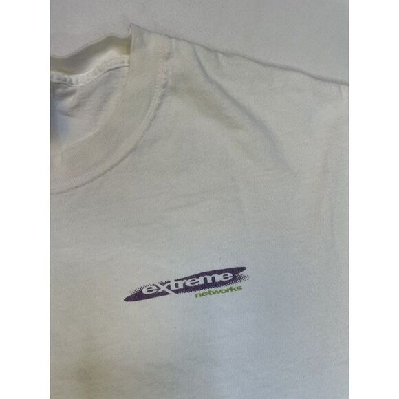 VINTAGE Extreme Networks Graphic Promo T-shirt Men Large White Short Sleeve - Picture 6 of 10